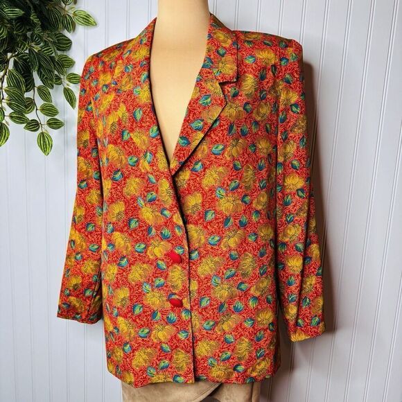 Vintage 80s Sz 10 Colorful Blazer Jacket Shoulder Pad Casual Sakura Sport USA - Picture 1 of 14